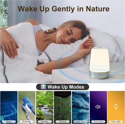 Sunrise Alarm Clock with Dimmable RGB Light, Modern Digital Bedside Lamp for Heavy Sleepers